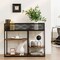 Rustic Brown - Black 4 Tier Entryway Console Table with Wire Basket Storage Shelf